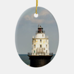 Harbor of Refuge Lighthouse Ceramic Ornament