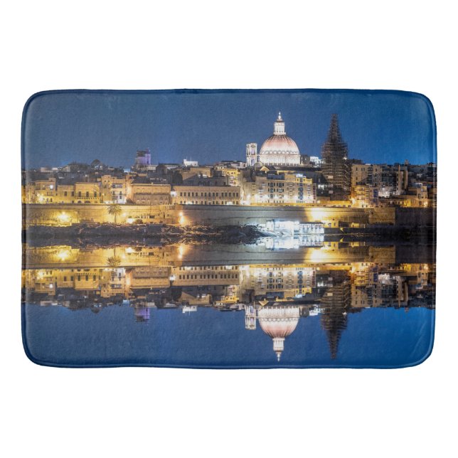 Harbor of Valletta old town at night Bath Mat (Front)