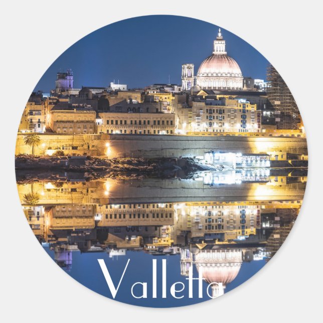 Harbor of Valletta old town at night Classic Round Sticker (Front)