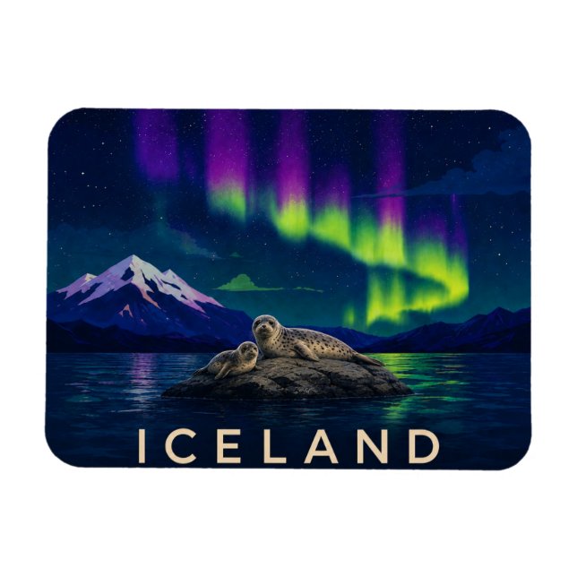 Harbor Seals Under the Aurora Iceland Flexi Magne Magnet (Horizontal)