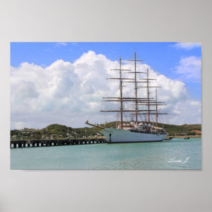Harbor with Sailing Yacht in Antigua Canvas Print