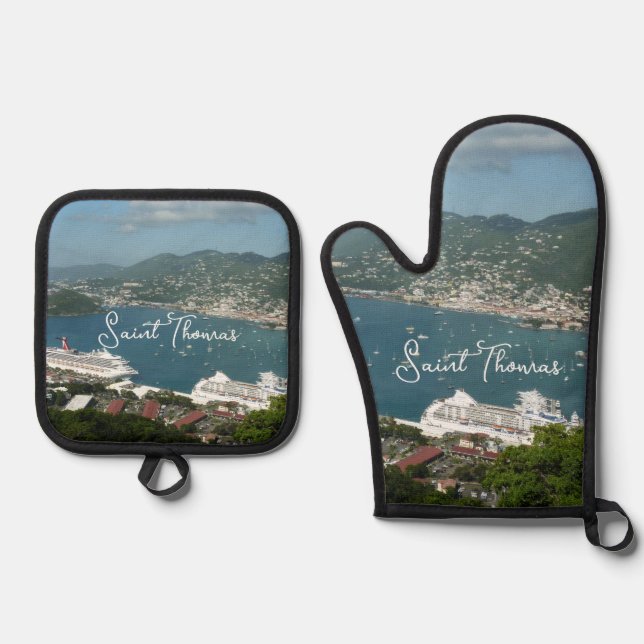Harbour at St. Thomas US Virgin Islands Oven Mitt & Pot Holder Set (Front)