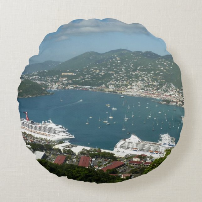 Harbour at St. Thomas US Virgin Islands Round Pillow (Front)