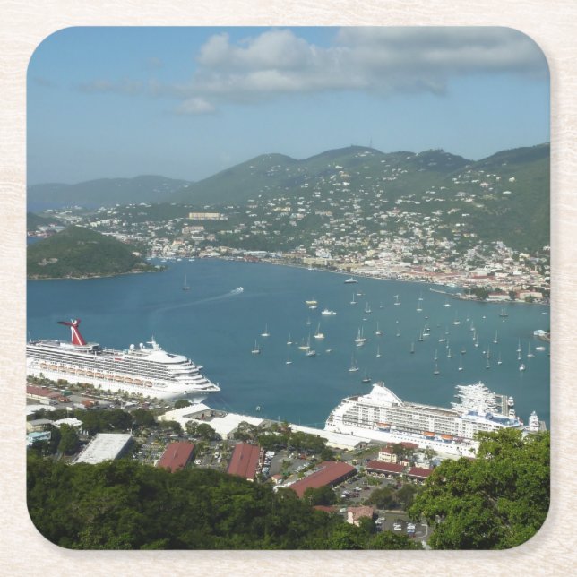 Harbour at St. Thomas US Virgin Islands Square Paper Coaster (Front)