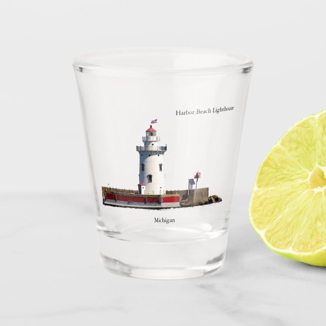 Harbour Beach Lighthouse picture shot glass (Front)