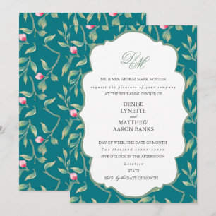 Harbour Blue and Basil Green Rehearsal Dinner Invitation