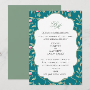 Harbour Blue and Basil Green Rehearsal Dinner Invitation