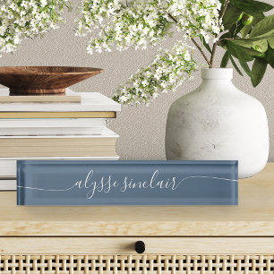 Harbour Blue Elegant Calligraphy Script Nameplate