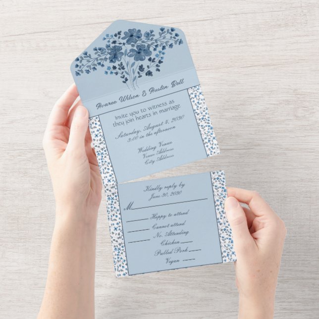 Harbour Blue Floral and  All In One Invitation (Tearaway)