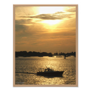 Harbour Boat Scene Late Evening Sun Behind Clouds Photo Print
