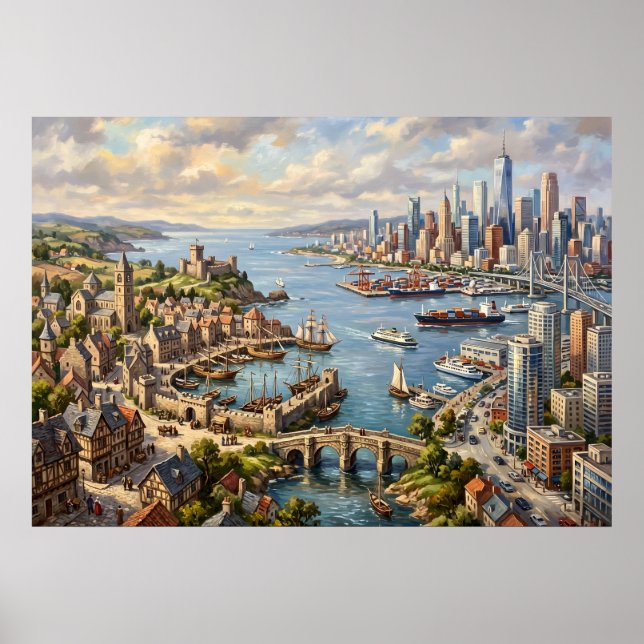 Harbour City Skyline Art Poster (Front)