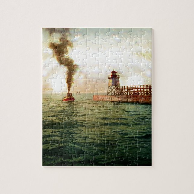 Harbour entrance, Charlevoix, Michigan circa 1900 Jigsaw Puzzle (Vertical)