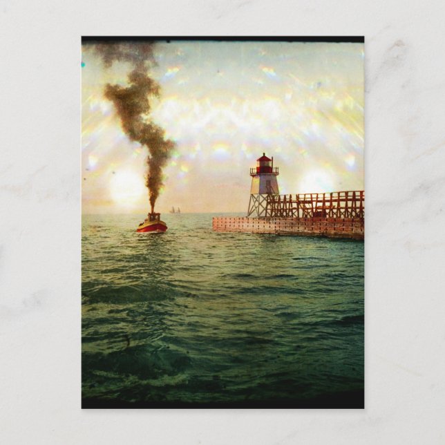 Harbour entrance, Charlevoix, Michigan circa 1900 Postcard (Front)