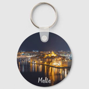 Harbour in Malta illuminated at night Keychain