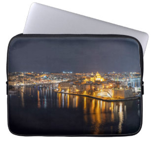 Harbour in Malta illuminated at night Laptop Sleeve