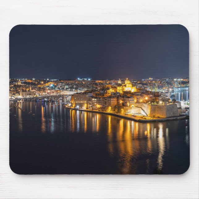 Harbour in Malta illuminated at night Mouse Pad (Front)