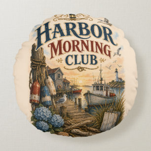 Harbour Morning Club Coastal Lighthouse Round Pillow