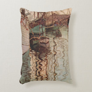 Harbour of Trieste by Egon Schiele, Vintage Art Accent Pillow