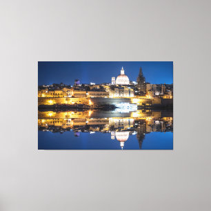 Harbour of Valletta old town at night Canvas Print