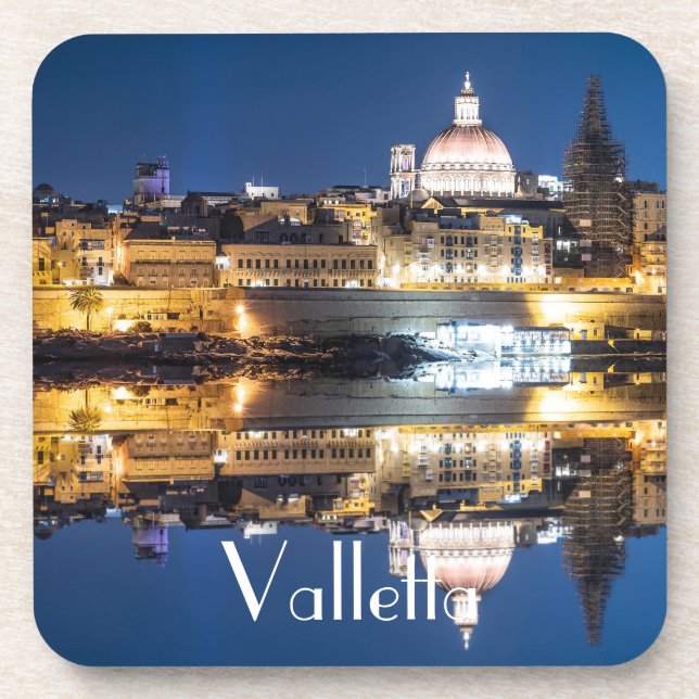 Harbour of Valletta old town at night Coaster (Front)