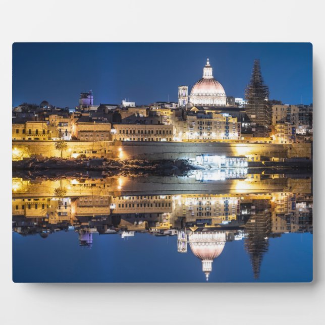 Harbour of Valletta old town at night Plaque (Front)