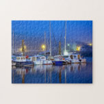 Harbour Port Boats Yachts Ocean Sea Reflections Jigsaw Puzzle<br><div class="desc">This travel themed design features a harbour in Brittany,  France at night with the reflections of the boats on the water #brittany #jigsawpuzzle #fun #gifts #stockingstuffers</div>