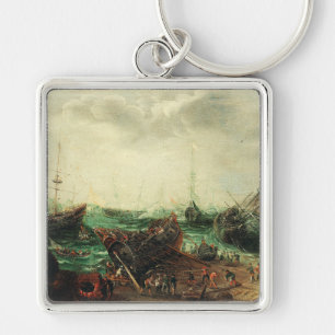 Harbour scene by Adam Willaerts Keychain