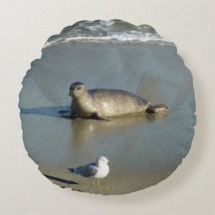 Harbour Seal at La Jolla California Round Pillow