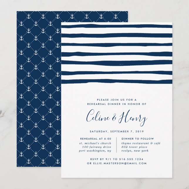 Harbour Stripe Rehearsal Dinner Invitation (Front/Back)