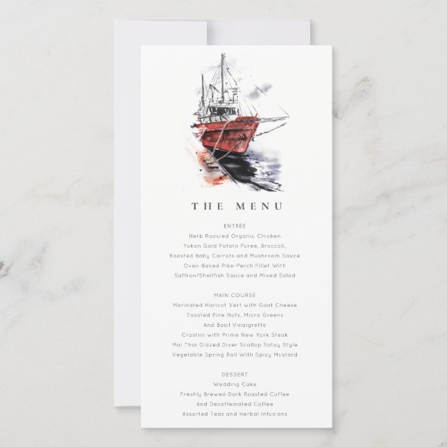 Harbour Yacht Sailboat Watercolor Wedding Menu Car (Front)