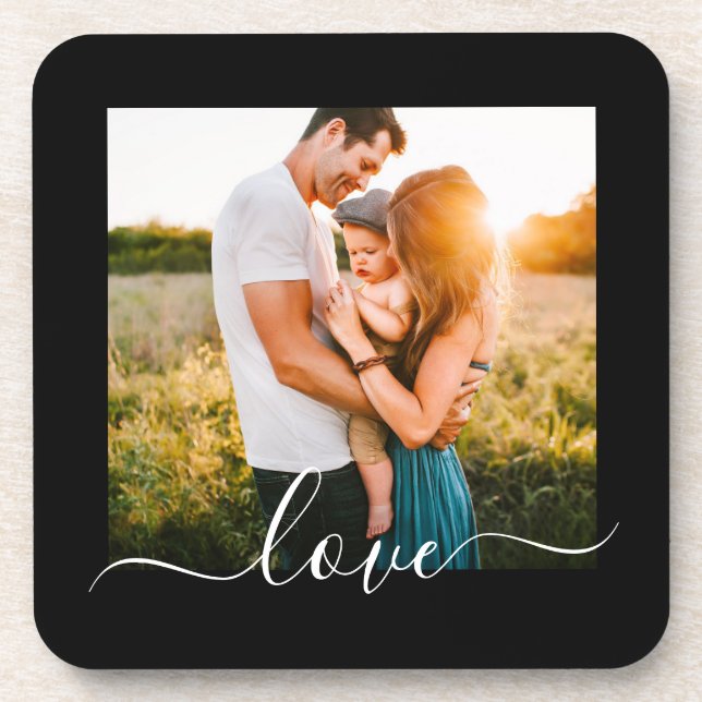 Hard Coasters Photo Template Love Text Black (Front)