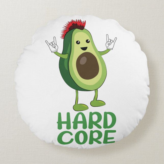 Hard Core Avocado Funny Round Pillow (Front)