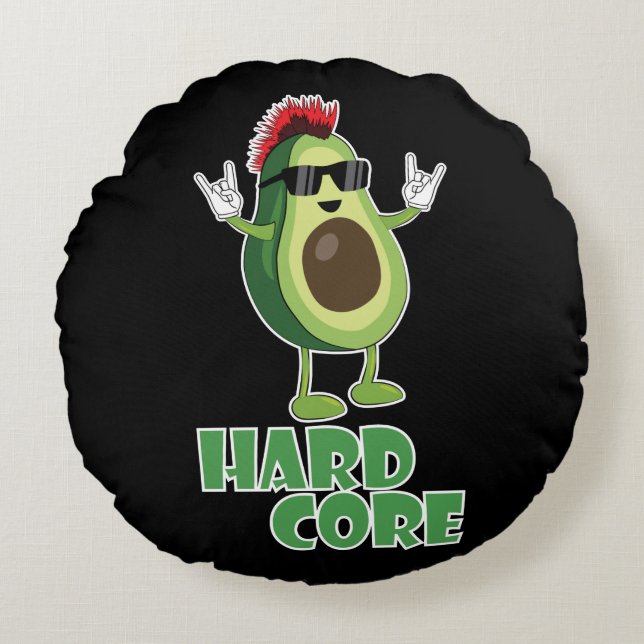 Hard Core Avocado Funny Round Pillow (Front)