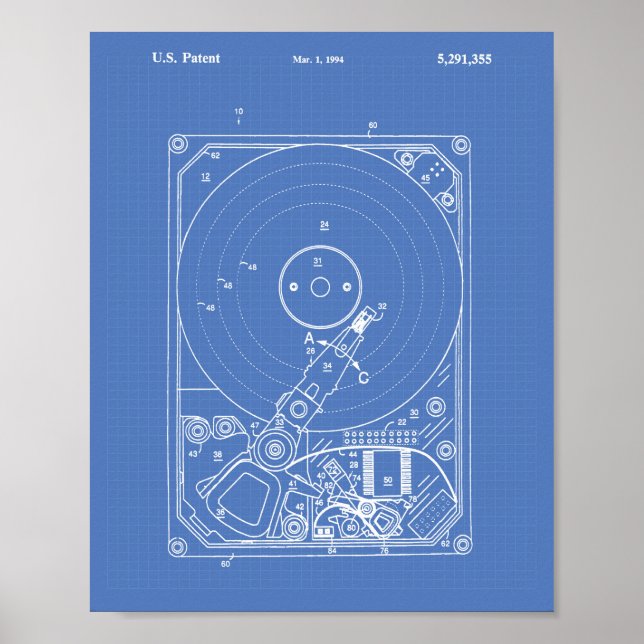 Hard Disc Drive 1994 Patent Art Blueprint Poster (Front)