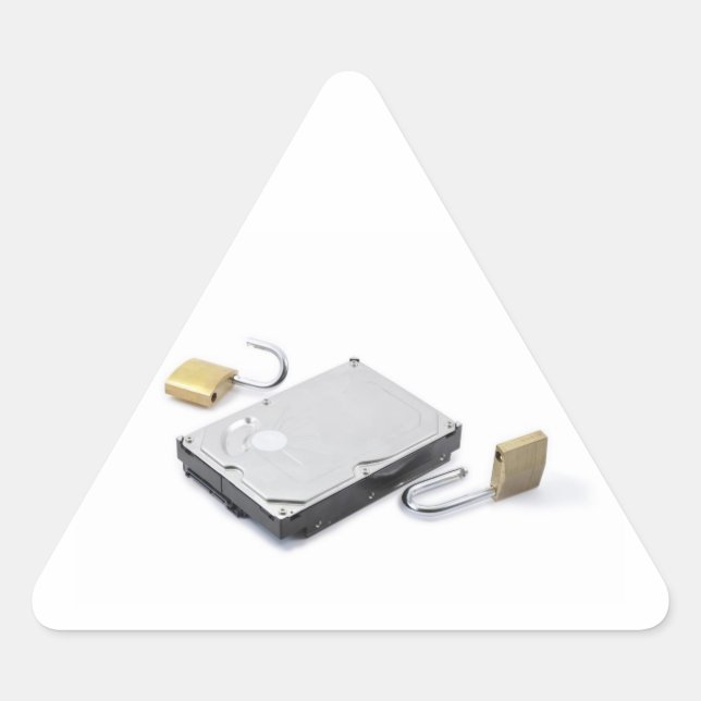 Hard disc protection broken on a white background triangle sticker (Front)