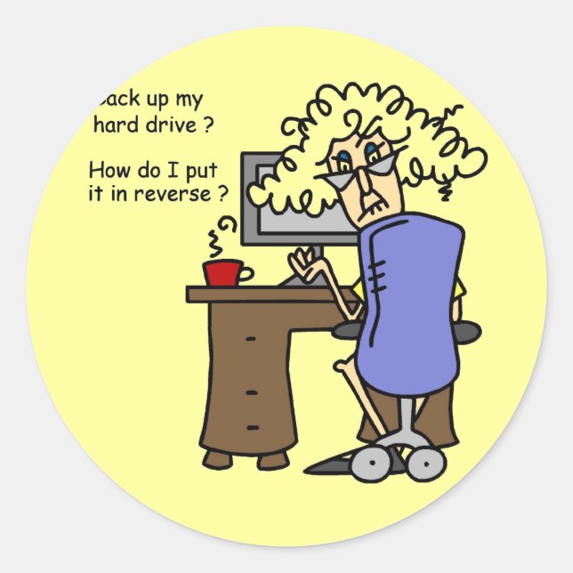 Hard Drive Back Up Humourous Classic Round Sticker (Front)
