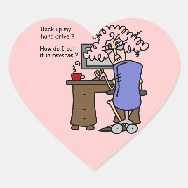 Hard Drive Back Up Humourous Heart Sticker (Front)