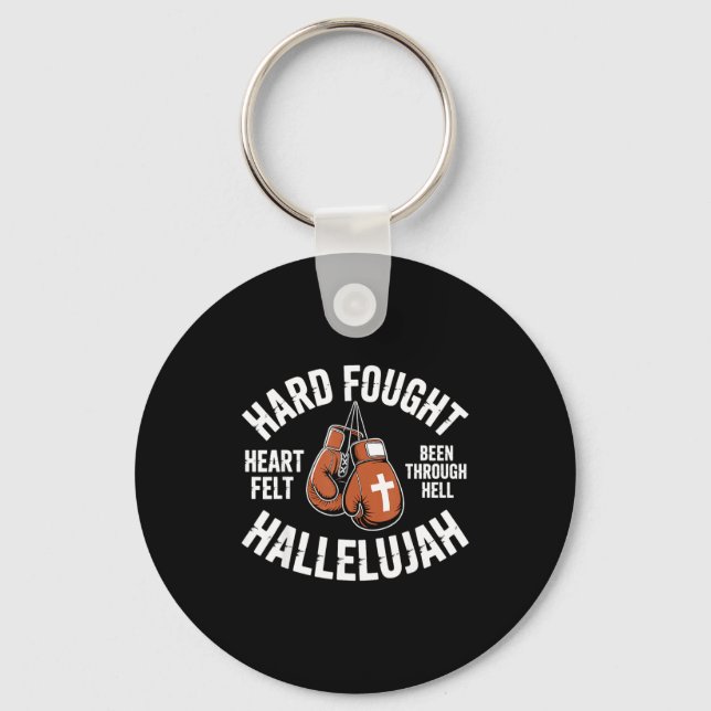 Hard Fought Hallelujah Boxing Gloves Christian Box Keychain (Front)
