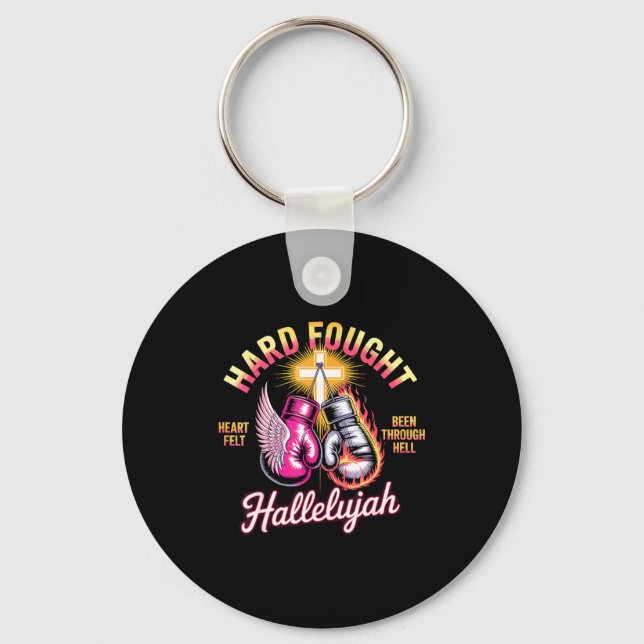 Hard Fought Hallelujah Boxing Gloves Faith  Keychain (Front)