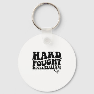 Hard Fought Hallelujah Cross Heart Sparkle Art  Keychain