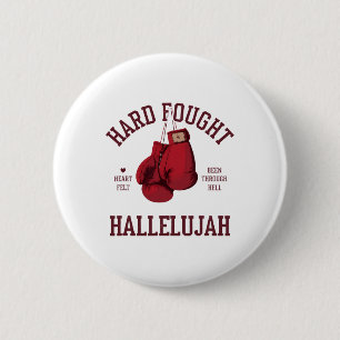 Hard Fought Hallelujah Pink Bow Boxing Gloves  2 Inch Round Button