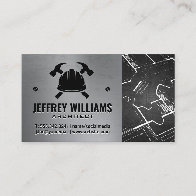 Hard Hat and Hammers | Blueprints Business Card (Front)