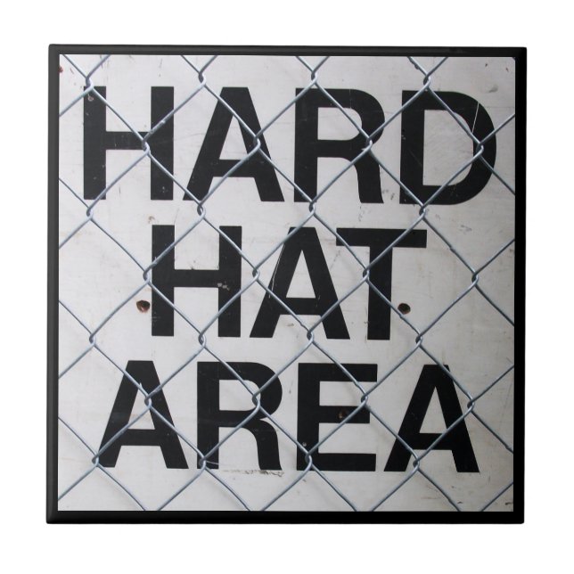 Hard Hat Area Sign under Chain-Link Fence Tile (Front)