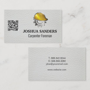 Hard Hat Gear Logo White Leather QR Code Business Card
