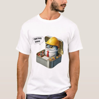 Hard Hat Sardine Engineer Tiny Workshop Art T-Shirt