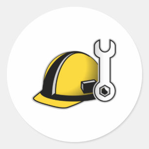 Hard Hat with Wrench Classic Round Sticker