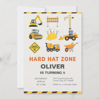 Hard Hat Zone Construction Site Birthday Party Invitation