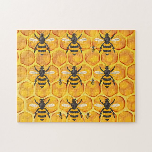 Hard Impossible Honeycomb with Bees Jigsaw Puzzle (Horizontal)