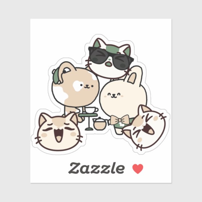 Hard of Hearing Cat Enjoying Coffee with Friends (Sheet)