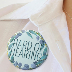 Hard of Hearing Deafness Alert Blue Botanical 2 Inch Round Button
